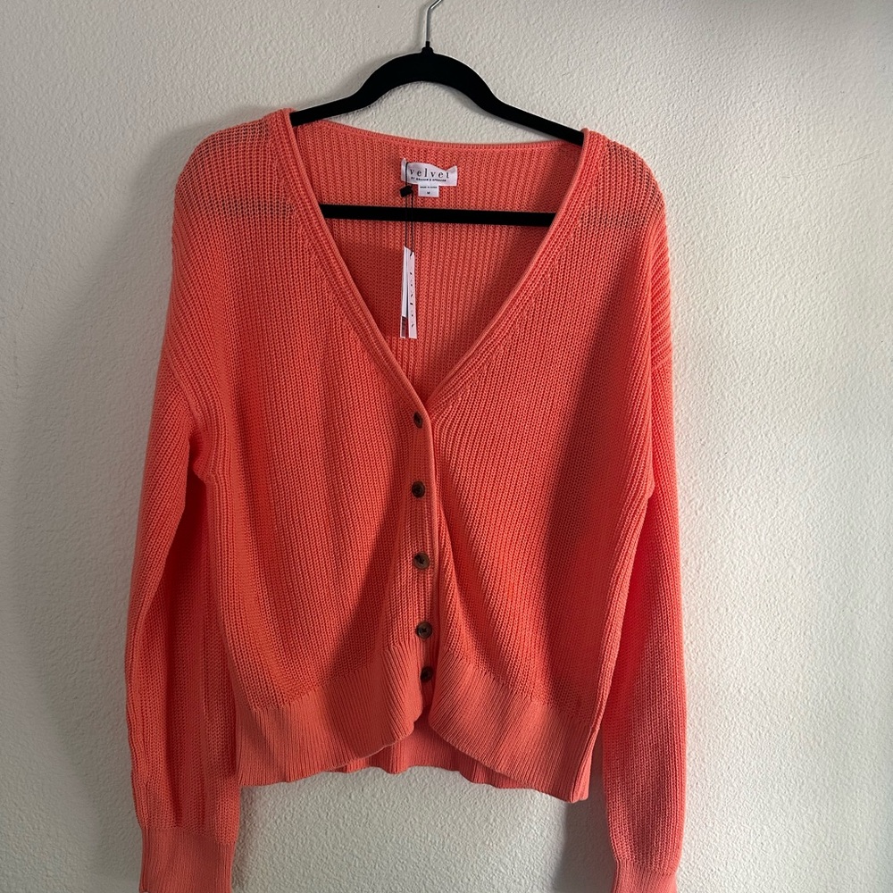 Velvet by Graham & Spencer V-Neck Coral “Mia” Cardigan